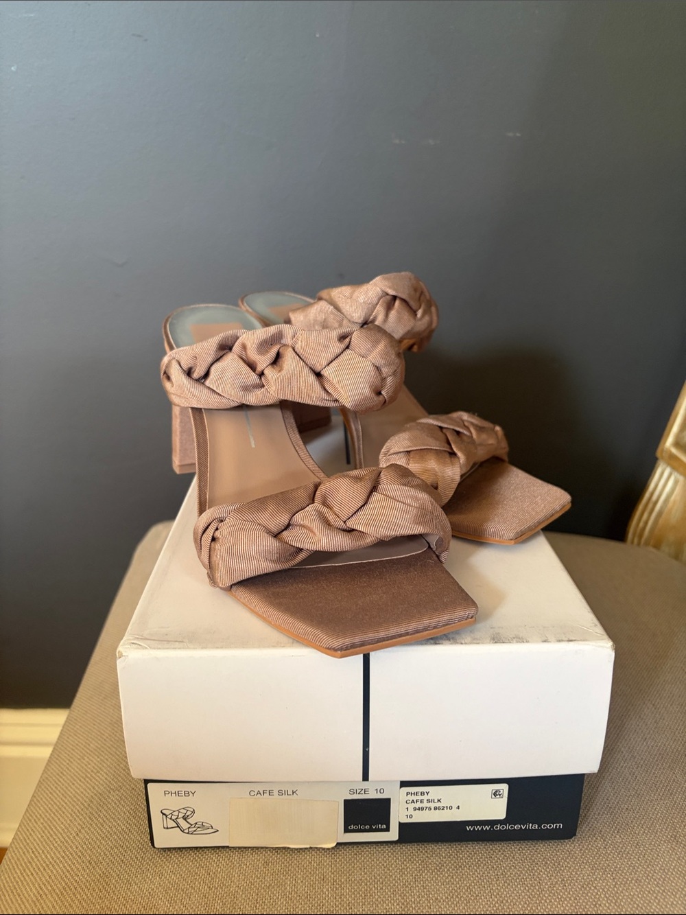 Dolce Vita Pheby Braided Double-Strap Heels in Cafe Silk Brown